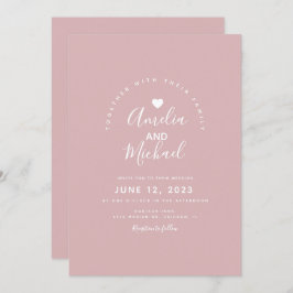 Minimal enkel matad Rosa Heart Bröllop Inbjudningar