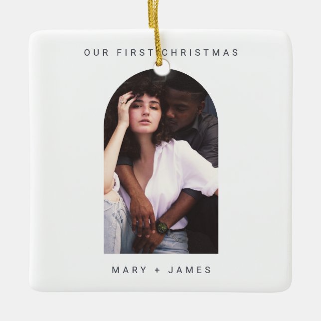 Minimal enkel merry och gift foto julgransprydnad keramik (Framsida)