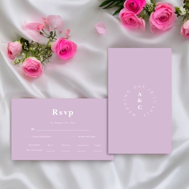 Minimal enkel monogram-Bröllop OSA Tilläggskort (fun bold lilic  wedding rsvp card , mix and match wedding ststionary , editable ,downloadable ,
)