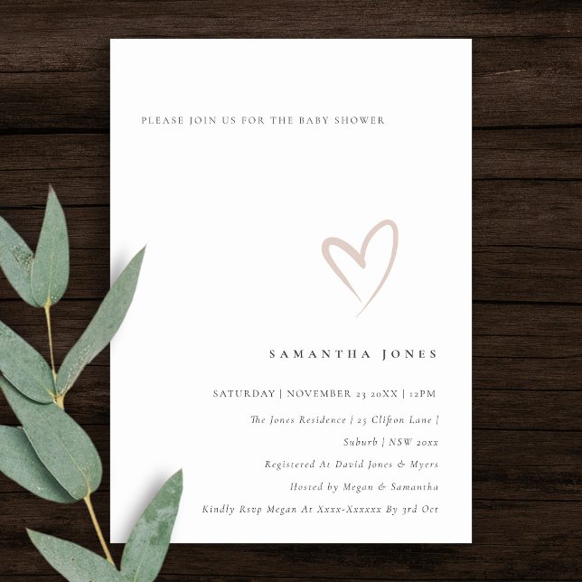 Minimal enkel  Rosa Heart Baby Shower Inbjudan (Skapare uppladdad)
