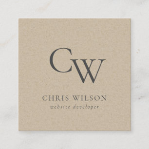 Minimal enkel Rustic Kraft Monogram Initial Fyrkantigt Visitkort
