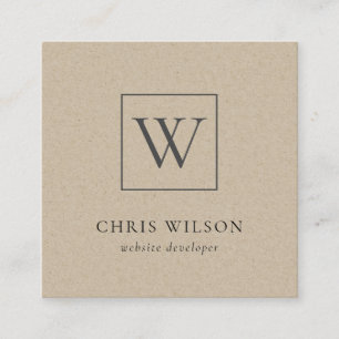 Minimal enkel Rustic Kraft Monogram Initial Fyrkantigt Visitkort