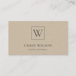 Minimal enkel Rustic Kraft Monogram Initial Visitkort