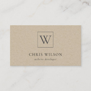 Minimal enkel Rustic Kraft Monogram Initial Visitkort