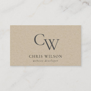 Minimal enkel Rustic Kraft Monogram Initial Visitkort