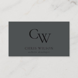 Minimal, enkel svart på svart monogram initialt visitkort