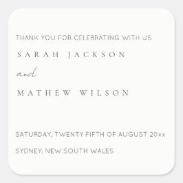 Minimal enkel svartvit typografi Bröllop Fyrkantigt Klistermärke