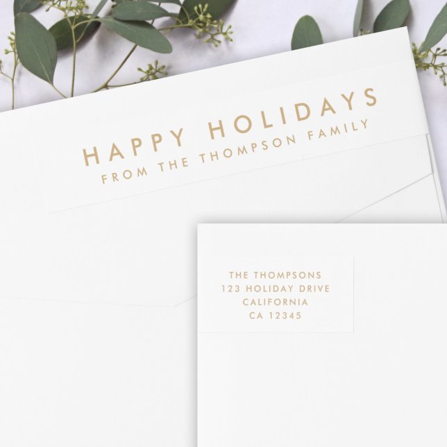 Minimal enkel vit och Guld | Jul Adress Etikettband (Personalize your christmas envelopes with these simple elegant holiday address wrap around labels)