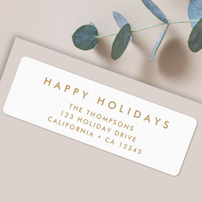 Minimal enkel vit och Guld | Jul Adress Returadress Etikett (Personalize your christmas envelopes with these simple elegant holiday address labels)