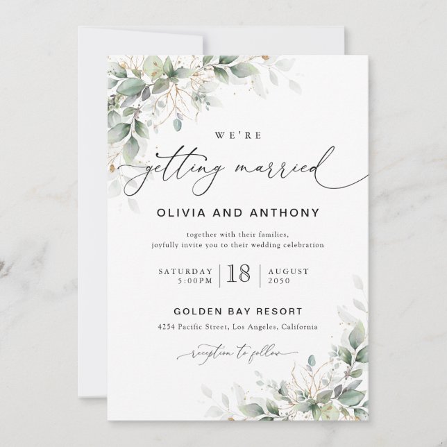Minimal Eucalyptus Wedding Invitation Inbjudningar (Framsida)