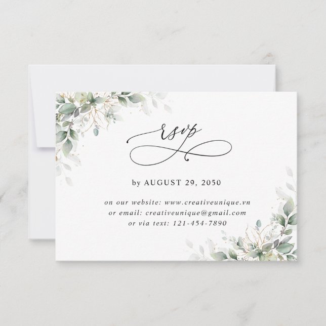 Minimal Eucalyptus Wedding Online RSVP Card OSA Kort (Framsida)