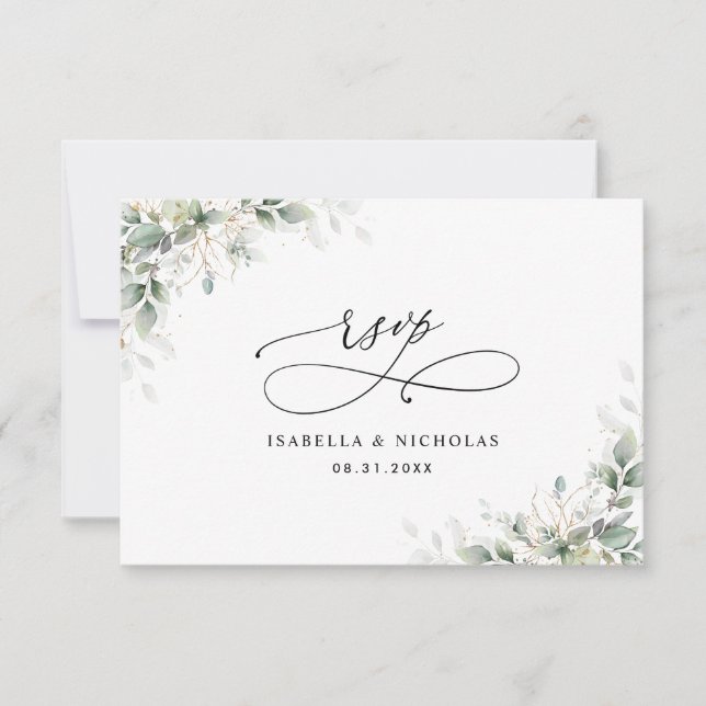 Minimal Eucalyptus Wedding RSVP Card OSA Kort (Framsida)