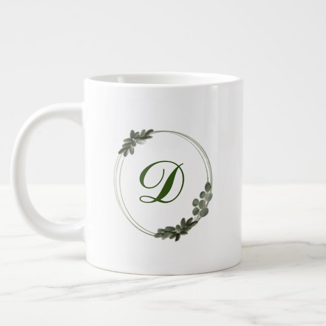 Minimal eukalyptusillustration Grönska Monogram Jumbo Mugg (Vänster)