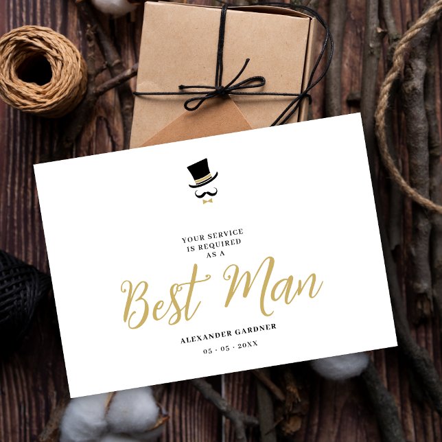 Minimal Exquisite Gorgeous Script Best Man  Inbjudningar (Minimalist Exquisite Gorgeous Script Best Man Wedding Proposal Card in Black and Faux Gold.)