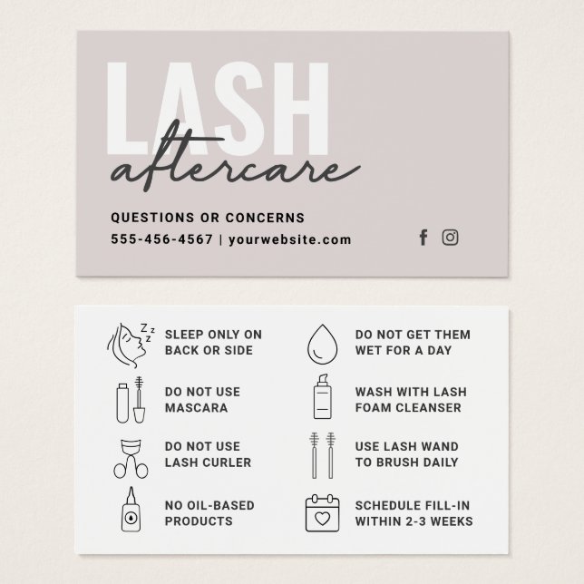 Minimal Eyelash Extensions Lash-efterbehandlingsko Visitkort (Framsida & baksida)