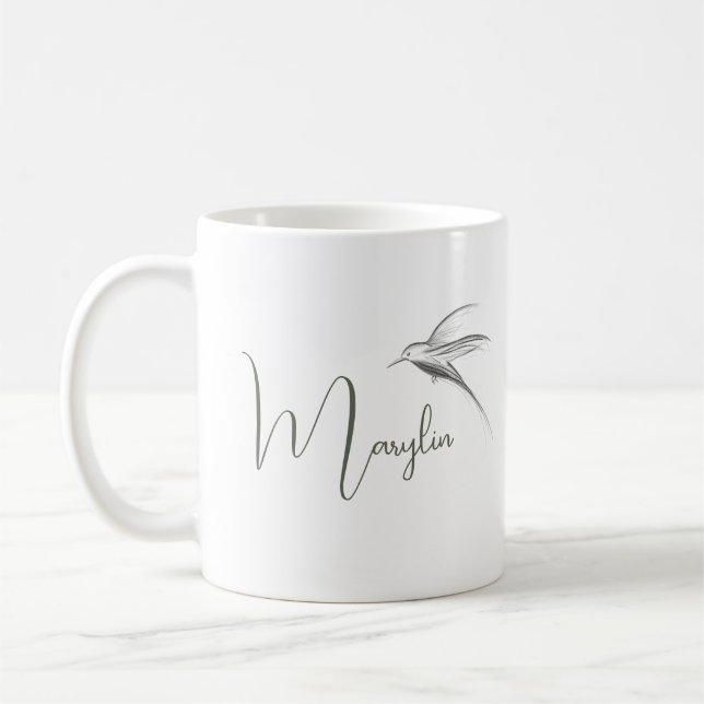 Minimal fågeldesign i personlig namn kaffemugg (Vänster)