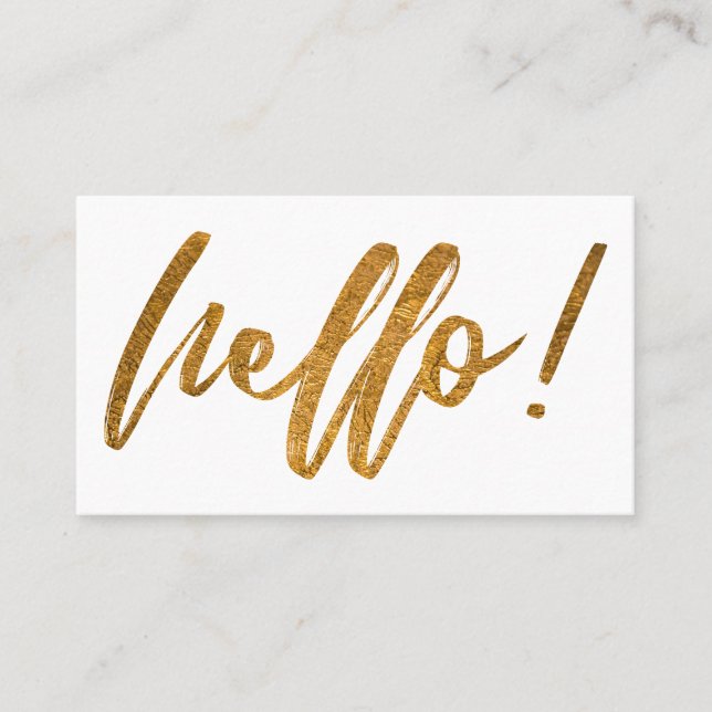 Minimal Falsk Guld Folie Hello i Handskriftsskrift Visitkort (Framsida)