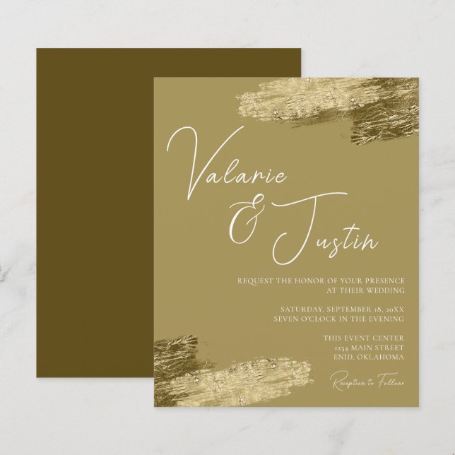 Minimal falskt guld folie bröllopsinbjudan (Fram/baksida)