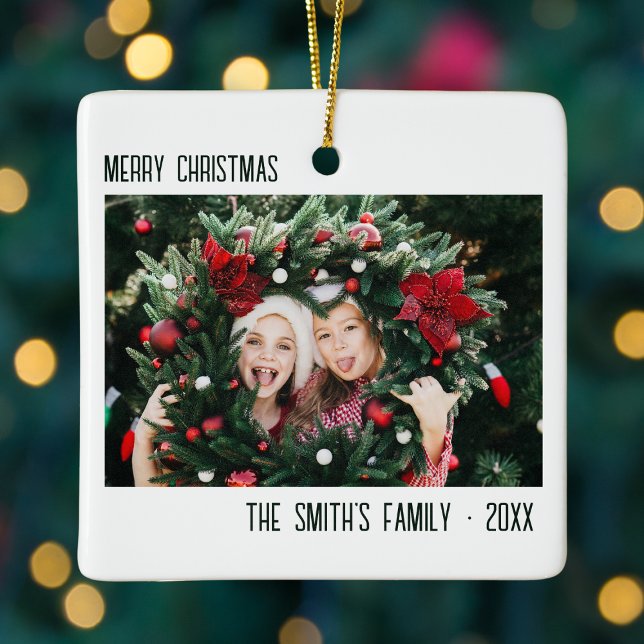 Minimal familjefoto Porträtt jul Julgransprydnad Keramik (Minimal Family Photo Portrait Christmas Ceramic Ornament
)