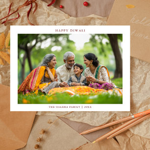 Minimal Family Photo Lycklig Dewali Burgundy Julkort
