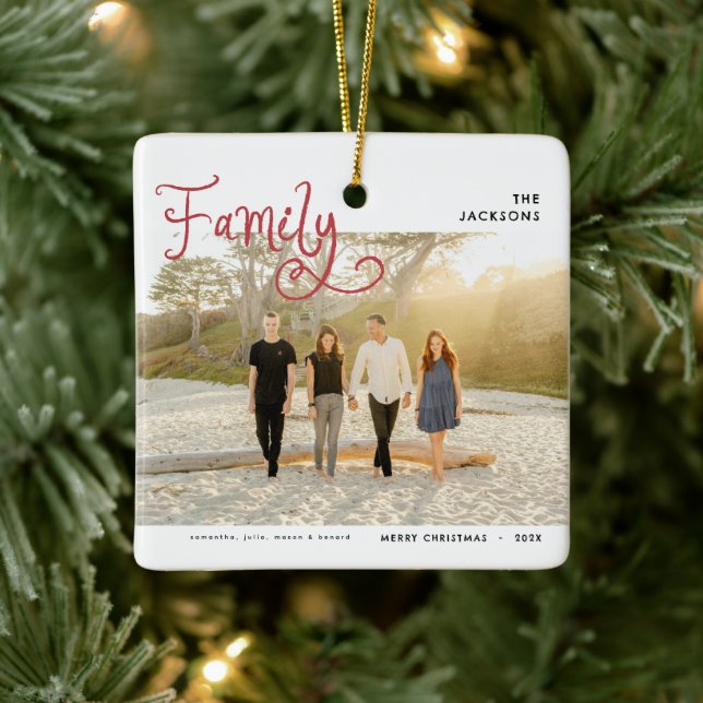 Minimal Family Photo Whimsical Merry Christmas Julgransprydnad Keramik (Träd)