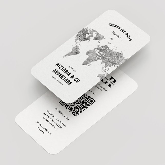 Minimal färdplan för Silver, världskarta Visitkort (Minimal Travel Planner Silver World Map Business Card
)