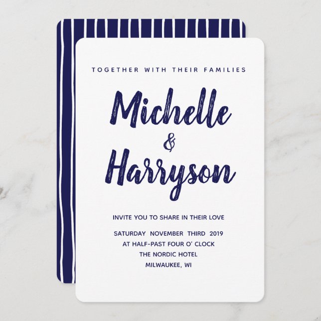 Minimal Färg | Blå flotta | Bröllopsinbjudan Inbjudningar (Fram/baksida)