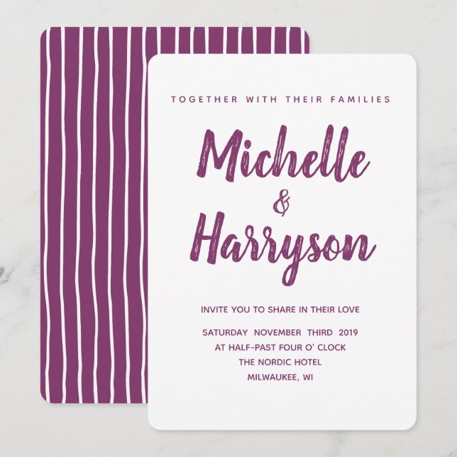 Minimal Färg | LILA | Bröllopsinbjudan Inbjudningar (Fram/baksida)