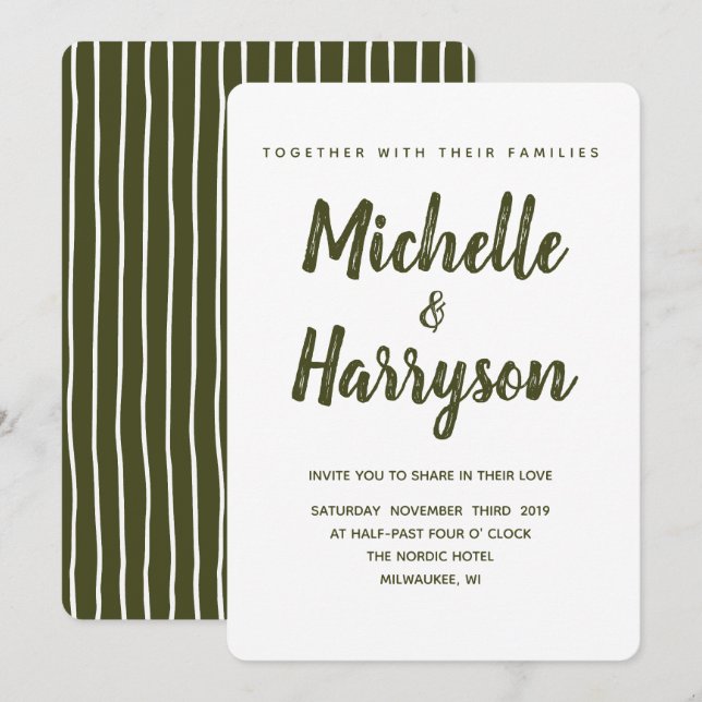 Minimal Färg | MÖRK GRÖNT | Bröllopsinbjudan Inbjudningar (Fram/baksida)