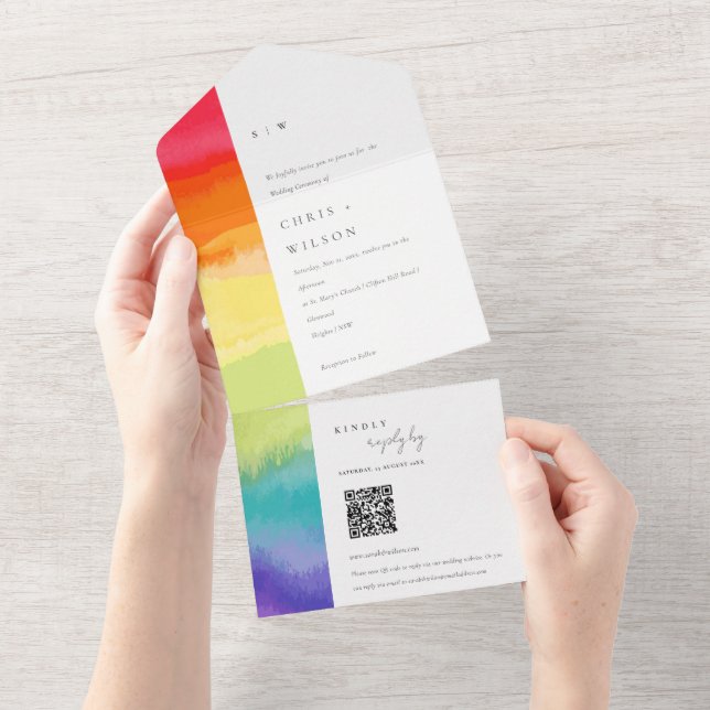 Minimal färgfull Pride Regnbåge Bröllop QR CODE (Tearaway)