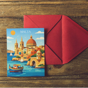 Minimal & Färgglad Malta Vintage Art Print Vykort