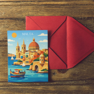 Minimal & Färgglad Malta Vintage Art Print Vykort