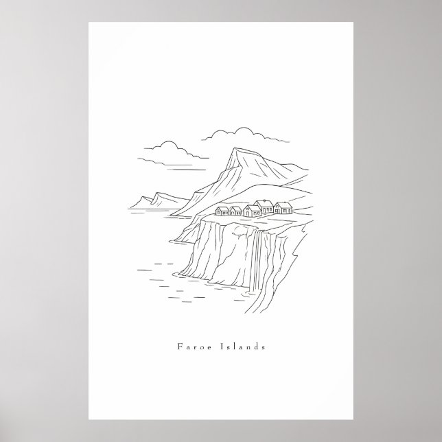 Minimal Färöarna Linje Arttryck | Nordisk Poster (Framsidan)