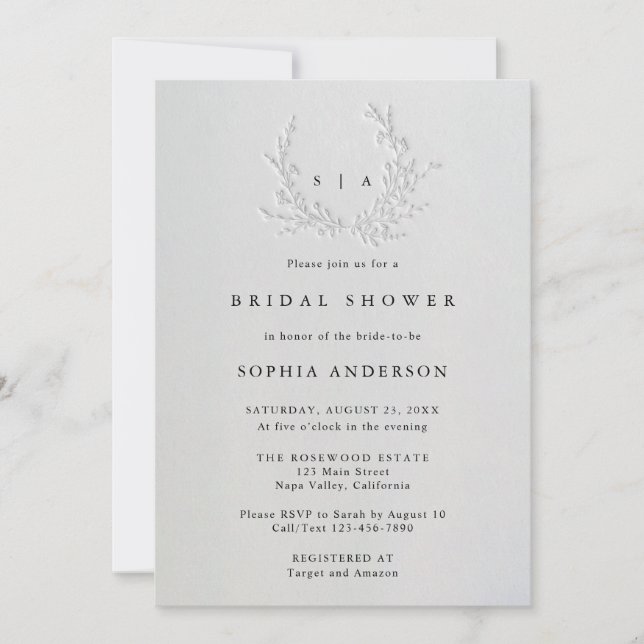 Minimal Faux Blind Deboss Cotton Bridal Shower Inbjudningar (Framsida)