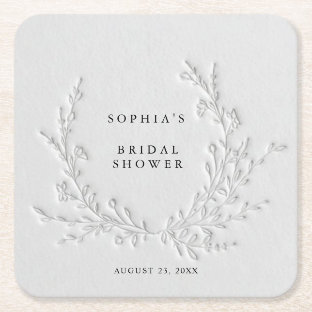 Minimal Faux Blind Deboss Cotton Bridal Shower Underlägg Papper Kvadrat (Framsidan)