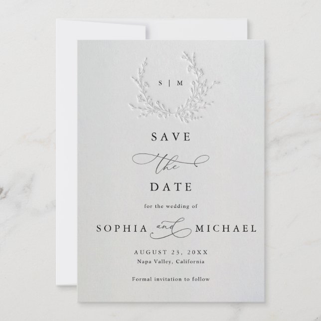 Minimal Faux Blind Deboss Cotton Save The Date Spara Datumet (Framsida)
