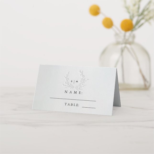 Minimal Faux Blind Deboss Cotton Wedding Place  Placeringskort (Framsida)