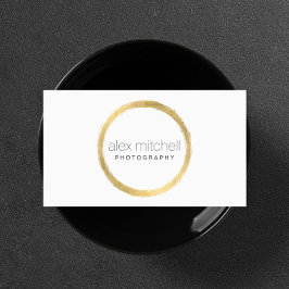 Minimal Faux Guld Brushline Circle Photograf Visitkort