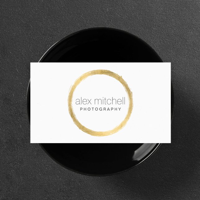Minimal Faux Guld Brushline Circle Photograf Visitkort (Skapare uppladdad)