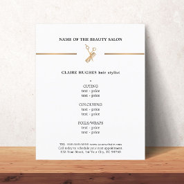 Minimal Faux Guld Scissors Comb Hairstylist Menu Flygblad