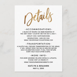 Minimal Faux Guld Typography Bröllop Tilläggskort