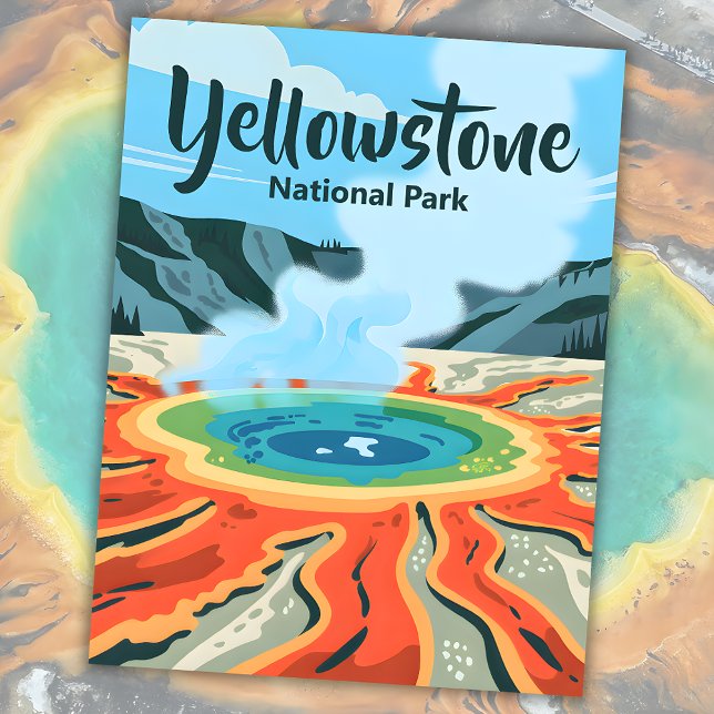 Minimal fet retro Yellowstone Rainbow Hett Vår Vykort (Minimal Bold Retro Yellowstone Rainbow Hot Spring Postcard)
