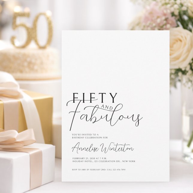 Minimal Fifty and Fabulous 50th Birthday Inbjudningar (Skapare uppladdad)