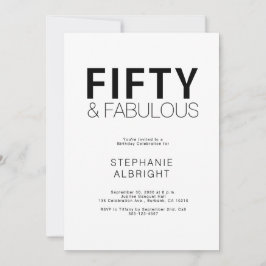 Minimal Fifty and Fabulous 50th Birthday Party Inbjudningar