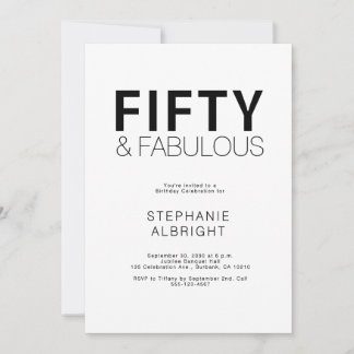 Minimal Fifty and Fabulous 50th Birthday Party Inbjudningar