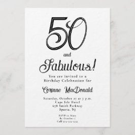 Minimal Fifty and Fabulous 50th Birthday Party Inbjudningar