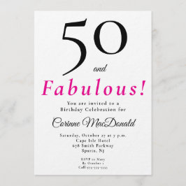 Minimal Fifty and Fabulous 50th Birthday Party Inbjudningar
