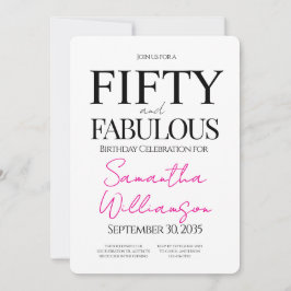 Minimal Fifty and Fabulous 50th Birthday Party Inbjudningar