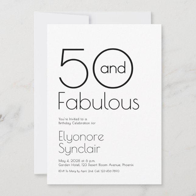 Minimal Fifty and Fabulous 50th Birthday Party Inbjudningar (Framsida)