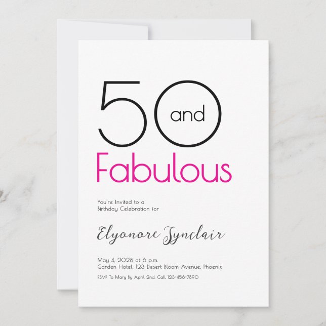 Minimal Fifty and Fabulous 50th Birthday Party Inbjudningar (Framsida)